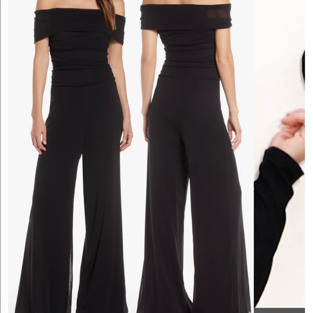 NWT - Eliza J - Ruched Bodice Off the Shoulder Mesh Jumpsuit